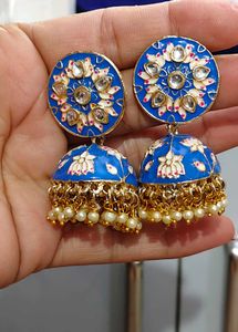 Stunning Blue Meenakari Jhumka Earrings
