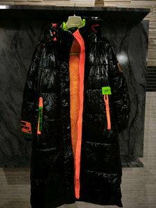 Black Puffer Coat with Neon Accents