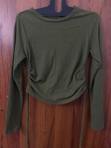 🫒Ruched Olive Green Long Sleeve Top