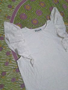 White Eyelet Flutter Sleeve Top