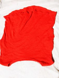 Red Half Sleeves Solid Warm Top For light Winter