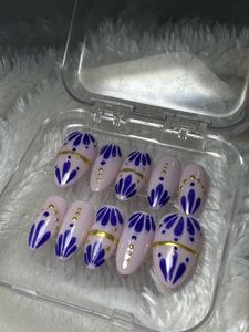 Traditional Blue Floral Navratri Press-On Nails
