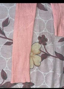 Chic Pink Ribbed Top with Floral Accents
