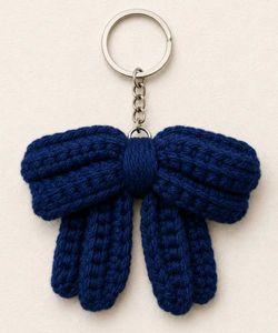 Blue Knit Bow Keychain