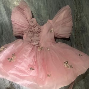 fix price Pink Tulle Dress with Floral Appliques