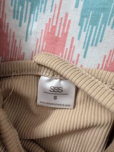 Cute Tan Ribbed Ruched Crop Top