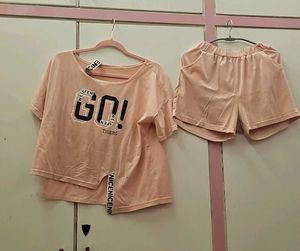 Cute Pink "GO!" Graphic Tee & Shorts Set