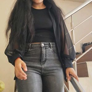 Stylish Black Crop Top &amp; Sheer Shirt