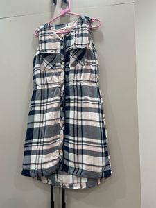 Stylish Plaid Sleeveless Shirt Dress