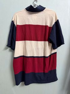 Red, Cream &amp; Navy Striped Polo T-Shirt