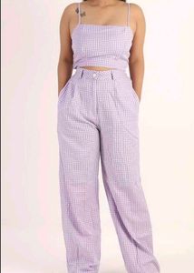 Cute checks lavender Gingham Crop Top & Pants Set