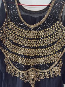 Elegant Black &amp; Gold Embellished Gown