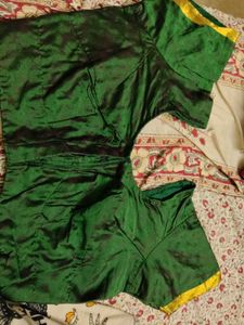 Green Silk Blouse with Yellow Trim