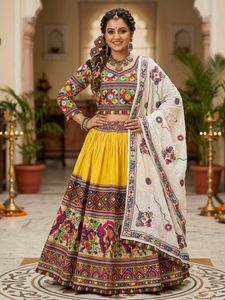 Yellow And Blue Navratri Lehenga Choli