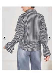 Striped Button-Down Shirt with Ruffled Cuffs