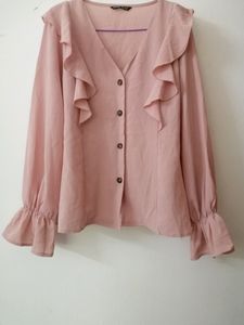 Korean Pink Shein Top With Long Puff Sleeves
