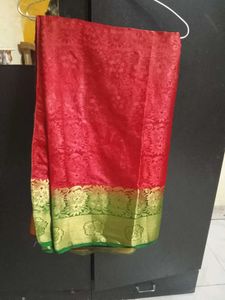 Stunning Red Silk Saree with Gold Border