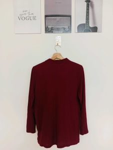 Chic Maroon Long Sleeve Tie Neck Top