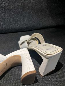 Zara White Block Heels Mules