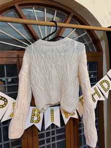 Cream Cable Knitted Cropped Sweater