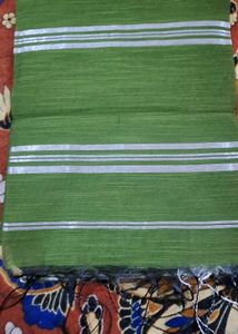 Green Saree with Silver Border