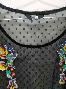 Sheer Black Polka Dot Embroidered Top