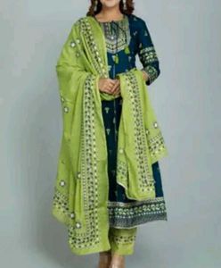 Teal Embroidered Kurta Set with Dupatta