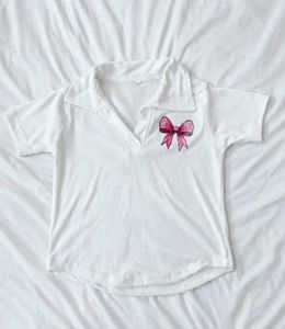 Cute White Top with Pink Bow