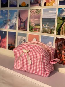 Cute Pink Gingham Cosmetic Bag