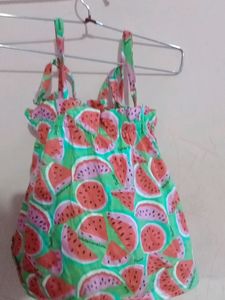 Watermelon Sleevless Kids Frock