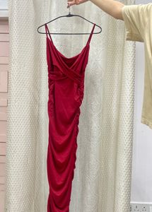 Red Ruched Bodycon Maxi Dress
