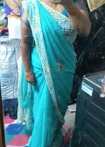 Beautiful Teal Embellished Saree