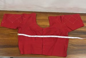 Red Cotton Blouse with Embellished Sleeves