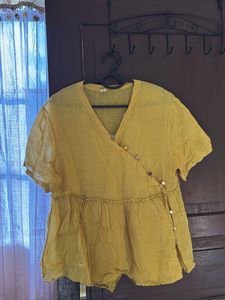 Yellow V-Neck Wrap Blouse