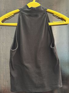 Sleeveless Black Ribbed Mock Neck Top