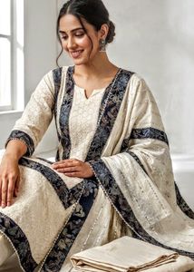 schiffli/ hakoba kurta pants dupatta set