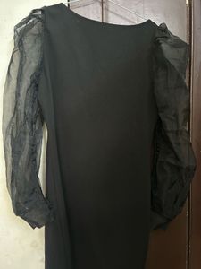 Chic Black Dress with Sheer Puff Sleeves