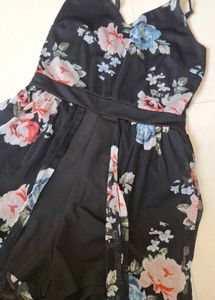 Floral Print Jumpsuit with Overlay Skirt