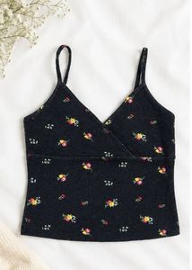 Floral Print Spaghetti Strap Black Crop Top