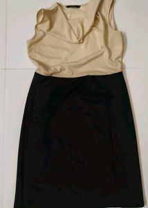 Elegant Beige and Black Sleeveless Dress