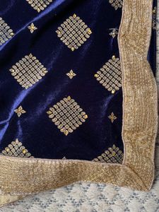 Elegant Navy Blue Velvet saree with Gold Embellish