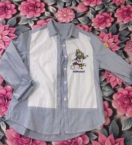 Striped Button-Up Shirt with Graphic