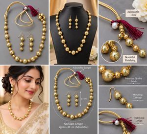 Gold Tone Beaded Necklace &amp; Earring Set
