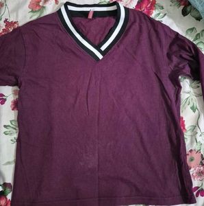 Wine V-Neck Long Sleeve Top