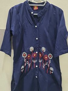 Blue Embroidered Kurta upDown style