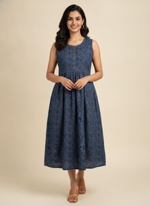 Denim Print Sleeveless Dress