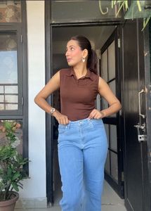 Hot Selling Brown Sleeveless Top
