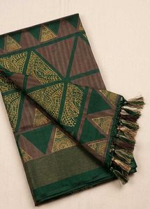 Elegant Dark Green Art Saree with Geometric Prints