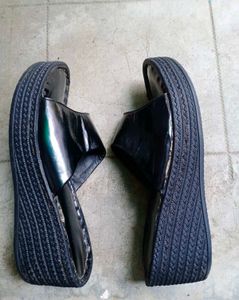 Shiny Black Slip-On Sandals