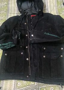 Black Suede Hooded Jacket